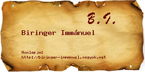 Biringer Immánuel névjegykártya